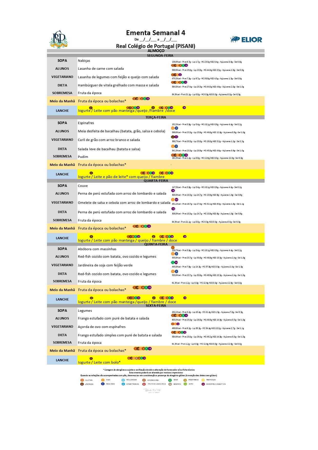 Ementa Semanal 4